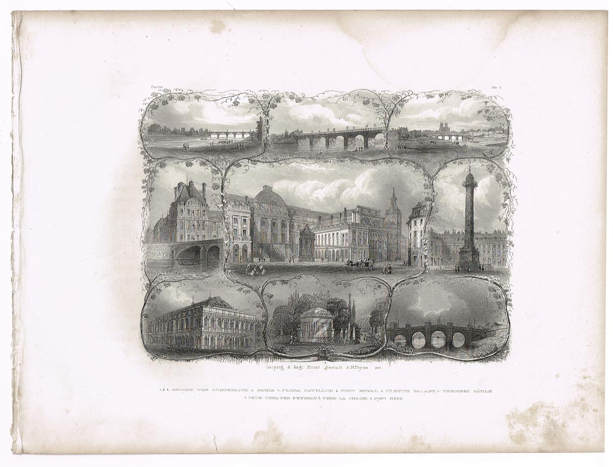 Виды Парижа. Гравюра, офорт. Германия, 1840-е гг
