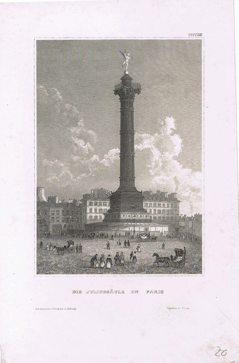 Колонна Юлия Цезаря в Париже (Die Juliussaule in Paris). Гравюра, офорт. Германия, 1840 гг