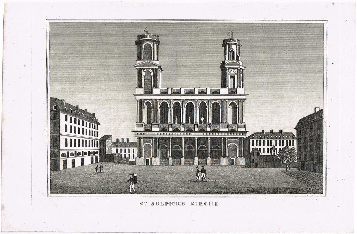 Церковь Сен-Сюльпис (St Sulpicus Kirche). Гравюра, офорт. Германия, 1840 гг