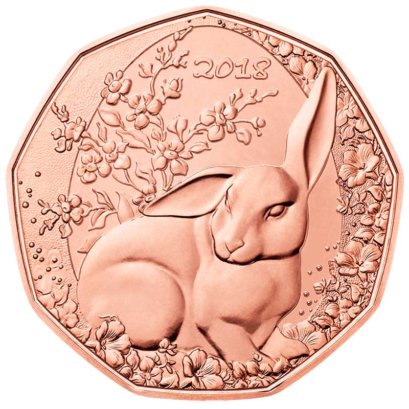 Монета номиналом 5 евро 2018 Австрия, Пасхальный кролик