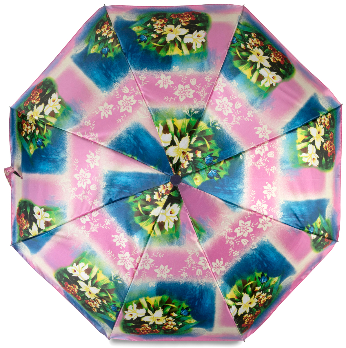 Зонт женский Baudet, автомат, 3 сложения, цвет: зеленый, розовый. 10598-6-503