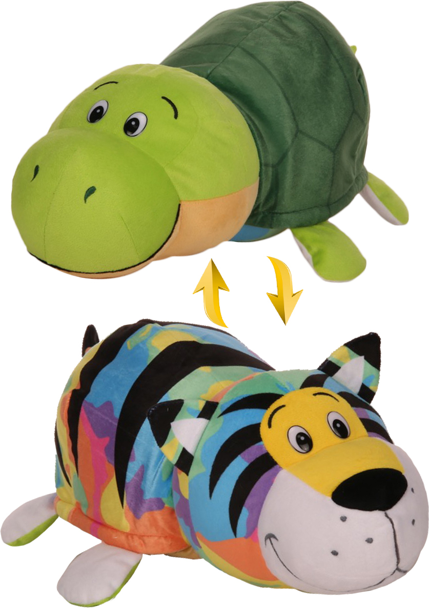 1TOY Мягкая игрушка Вывернушка 2 в 1 Радужный тигр-Черепаха 40 см