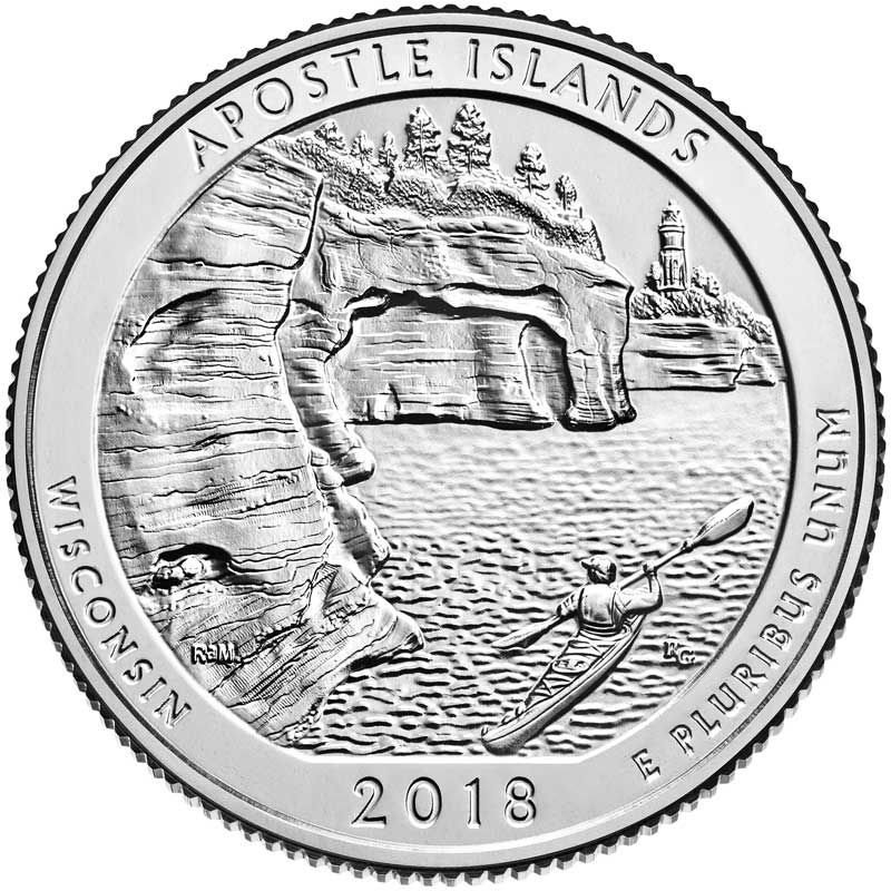 Монета номиналом 25 центов 2018 США Острова Апосл (Apostle Islands), 42-й парк, двор S