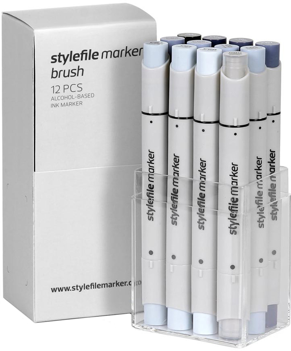 Stylefile Набор маркеров Brush оттенки серый холодный 12 шт