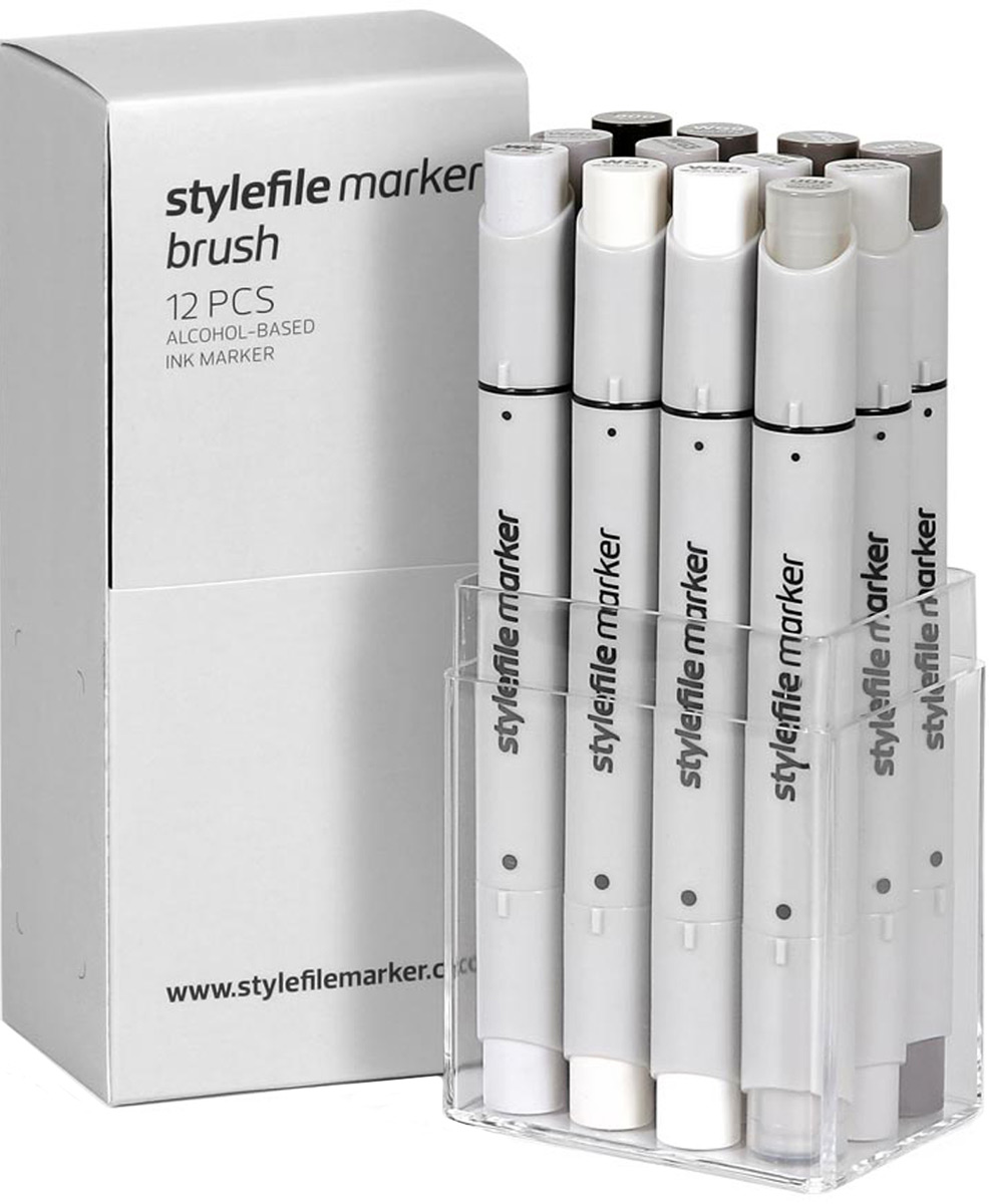 Stylefile Набор маркеров Brush оттенки серый теплый 12 шт