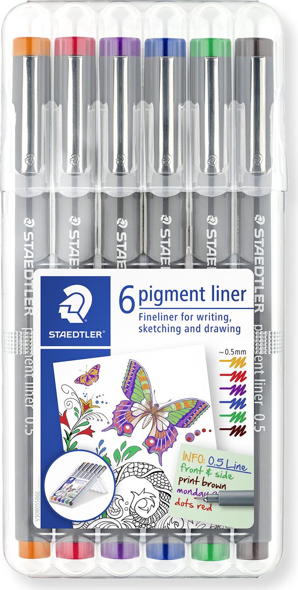 Staedtler Pigment Liner Набор капилярных ручек 6 цветов