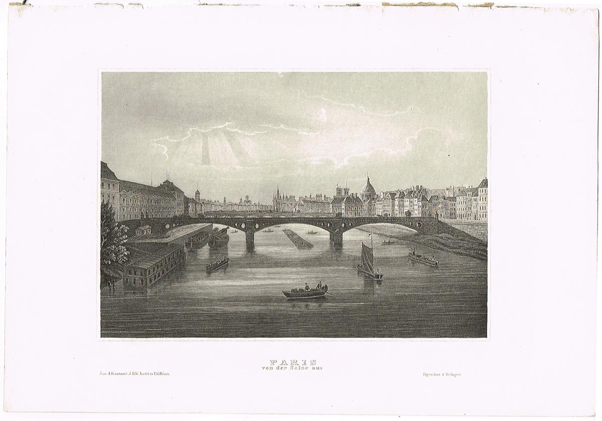 Сена, Париж (Paris von der Seine aus). Гравюра, офорт. Германия, середина XIX века