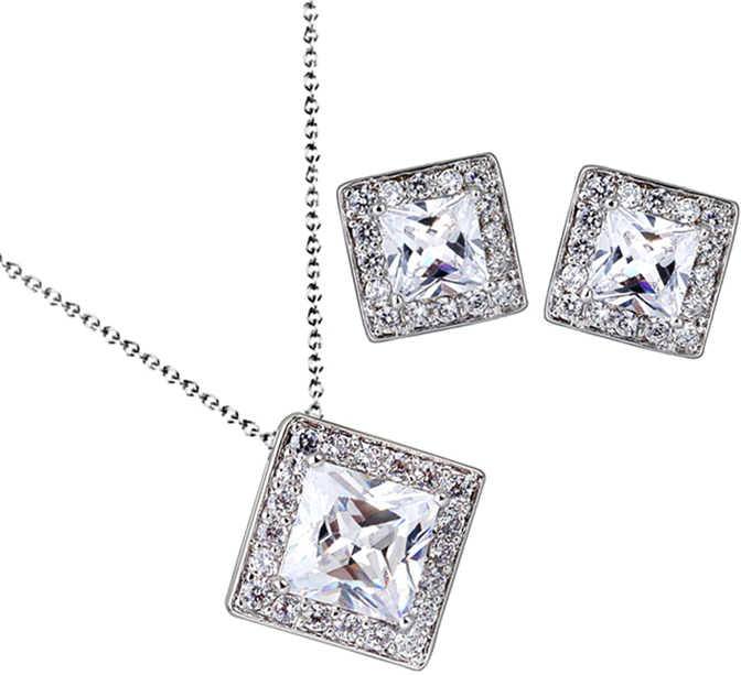 Комплект украшений Ice&High: серьги, кулон, цвет: серебряный, белый. ZD888246W