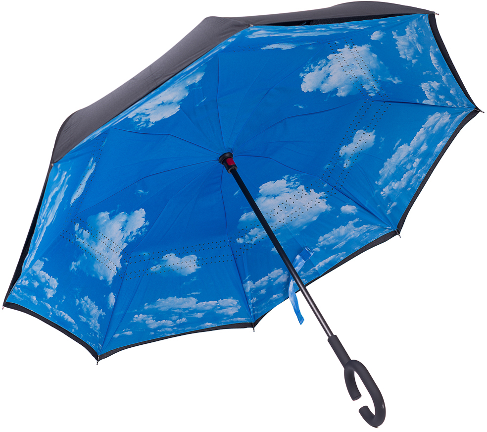 Зонт-трость женский Nuages, механика, цвет: черный, голубой. NZ2300/6