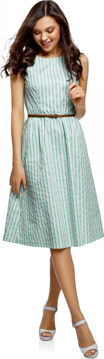 Платье oodji Ultra, цвет: ментол, белый. 12C13008-1/46683/6512S. Размер 34 (40-164)