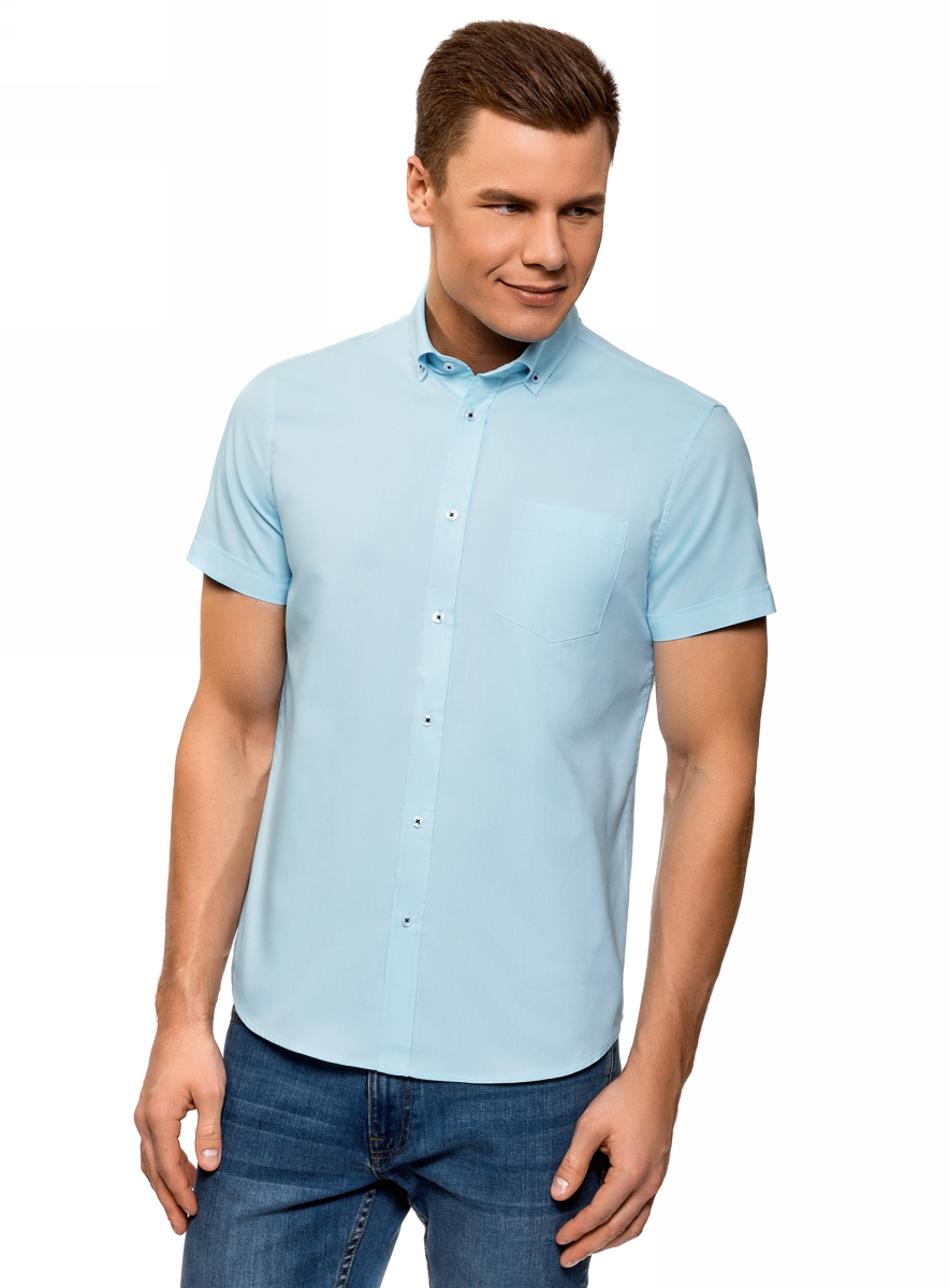 Рубашка мужская oodji Basic, цвет: бирюза. 3B210007M/34714N/7300O. Размер 43 (54-182)