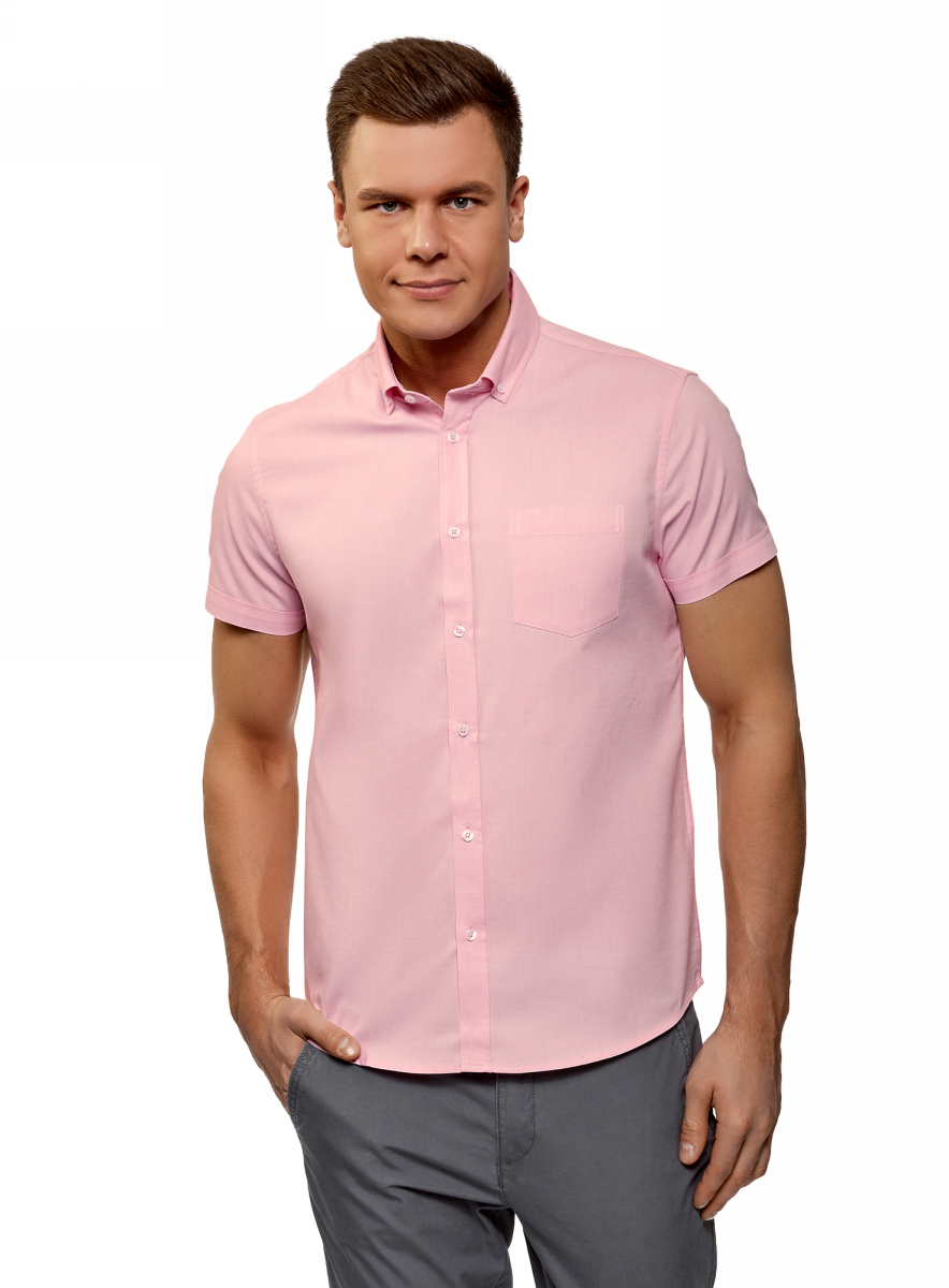 Рубашка мужская oodji Basic, цвет: розовый. 3B210007M/34714N/4100O. Размер 39 (46-182)