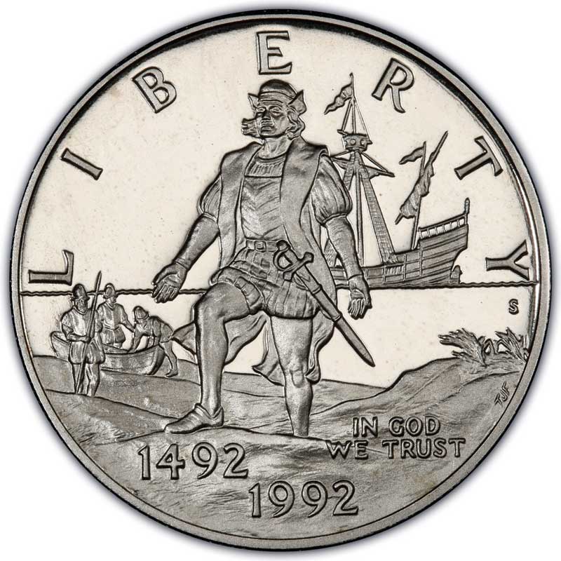 Монета номиналом 50 центов 1992 США 500-летие путешествия Колумба, proof