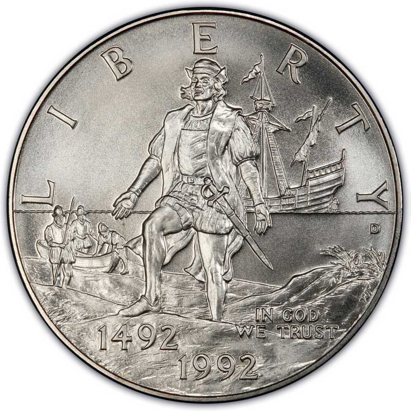 Монета номиналом 50 центов 1992 США 500-летие путешествия Колумба, UNC