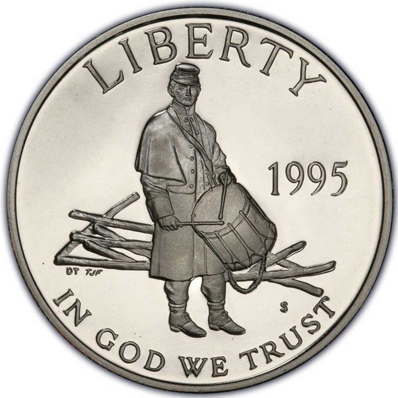 Монета номиналом 50 центов 1995 США Гражданская война Proof