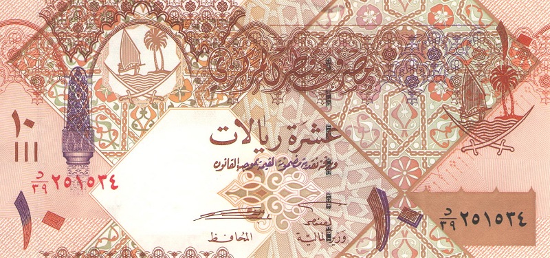 Банкнота номиналом 10 риалов. Катар. 2008 год