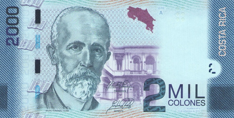 Банкнота номиналом 2000 колонов. Коста-Рика. 2015 год