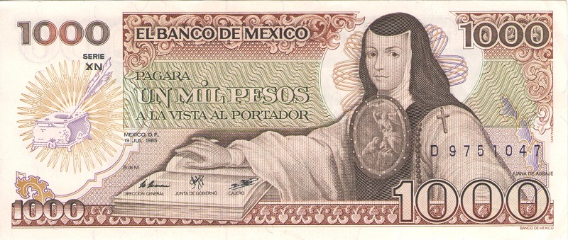 Банкнота номиналом 1000 песо. Мексика. 1985 год