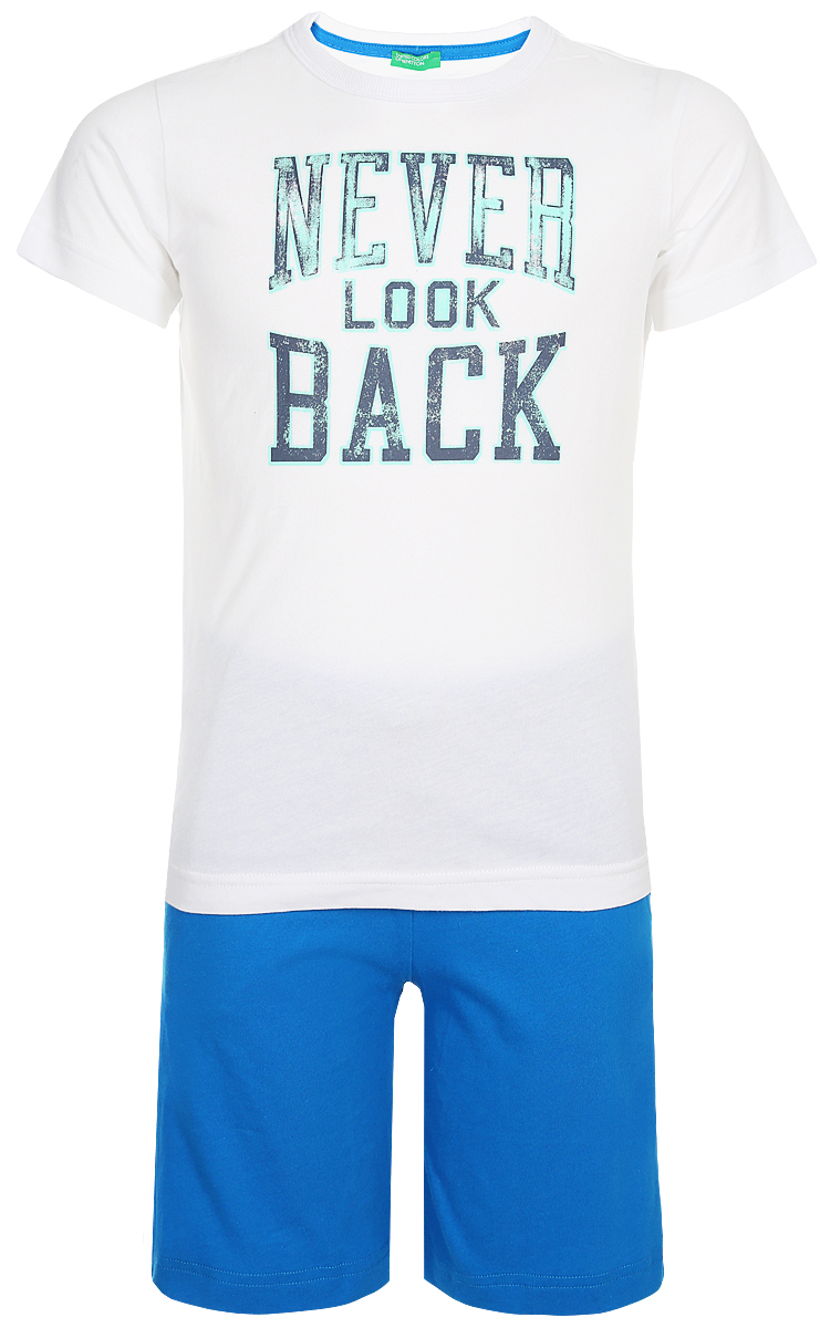 Комплект одежды для мальчика United Colors of Benetton: футболка, шорты, цвет: белый. 3096Z11N7_101. Размер 120