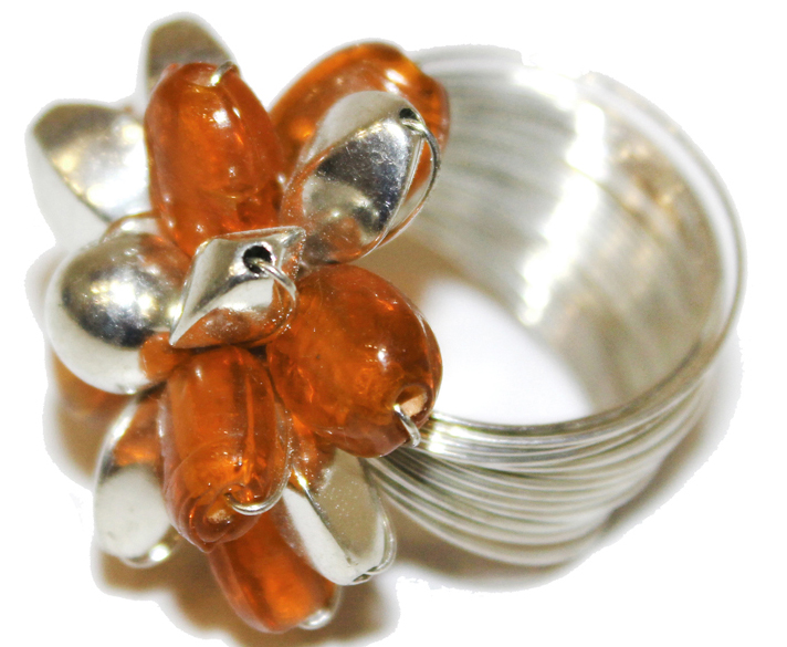 Кольцо женское Ethnica, цвет: серебристый, оранжевый. 006035. Размер 20