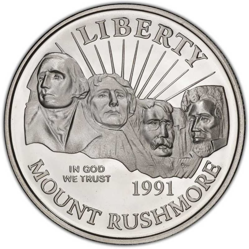 Монета номиналом 50 центов 1991 США Гора Рашмор proof