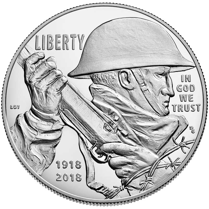 Монета номиналом 1 доллар 2018 США, Первая Мировая война, серебро Proof
