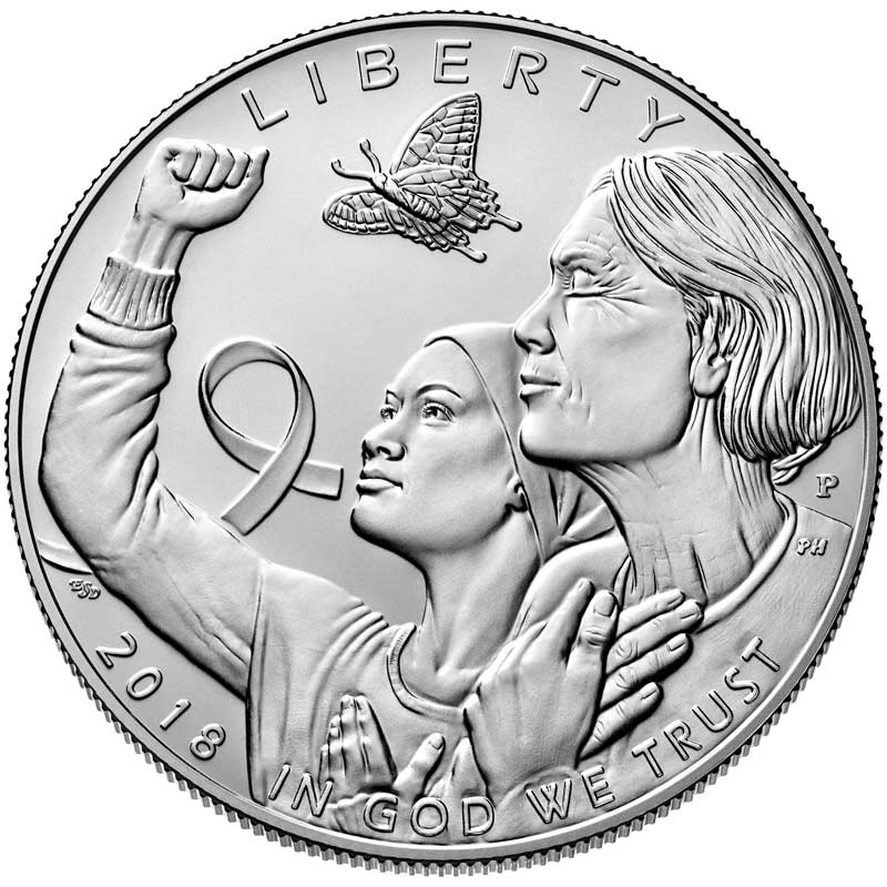Монета номиналом 1 доллар 2018 США, Осведомленность о раке молочной железы, серебро UNC