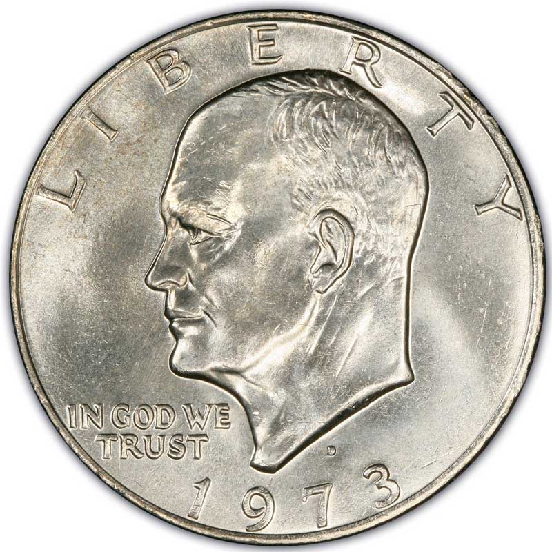 Монета номиналом 1 доллар 1973 США Эйзенхауэр, двор D