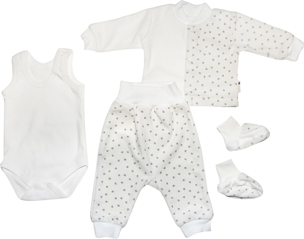 Комплект одежды детский Клякса, цвет: экрю, 4 предмета. 55-5229 c. Размер 68