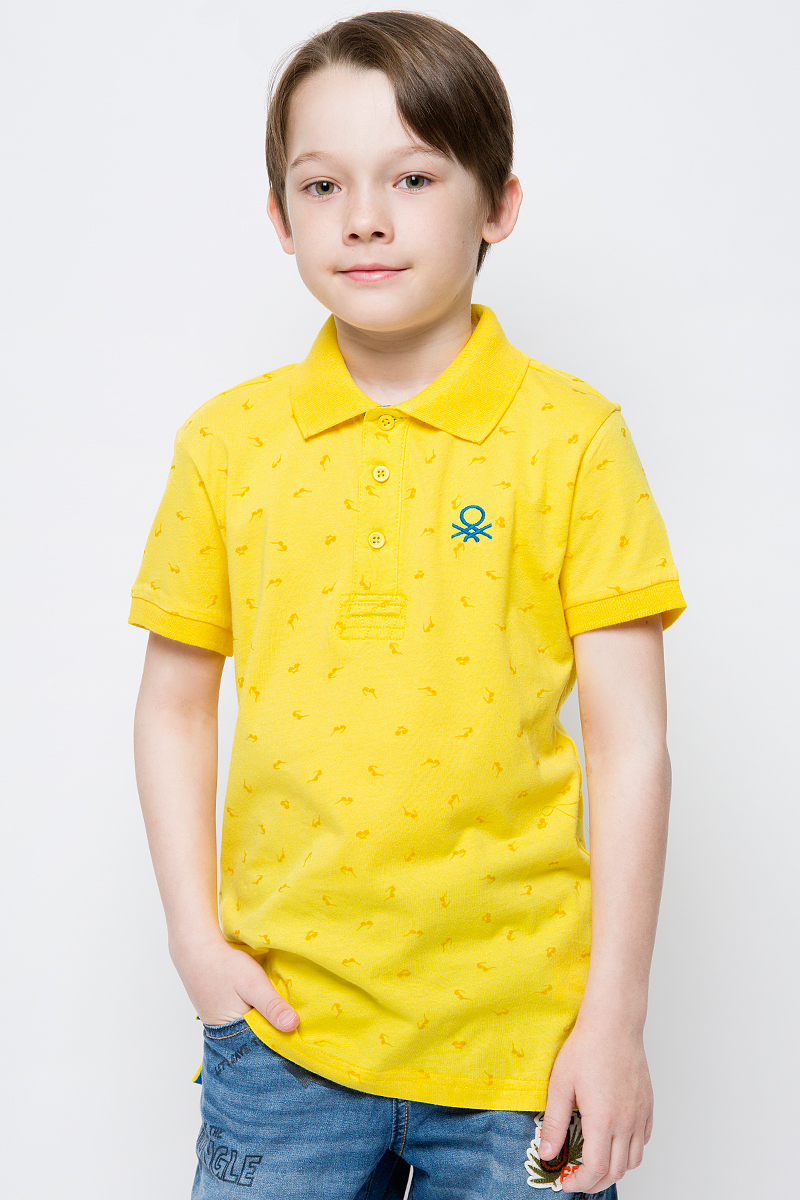 Поло для мальчика United Colors of Benetton, цвет: желтый. 3BBKC3101_75J. Размер 90