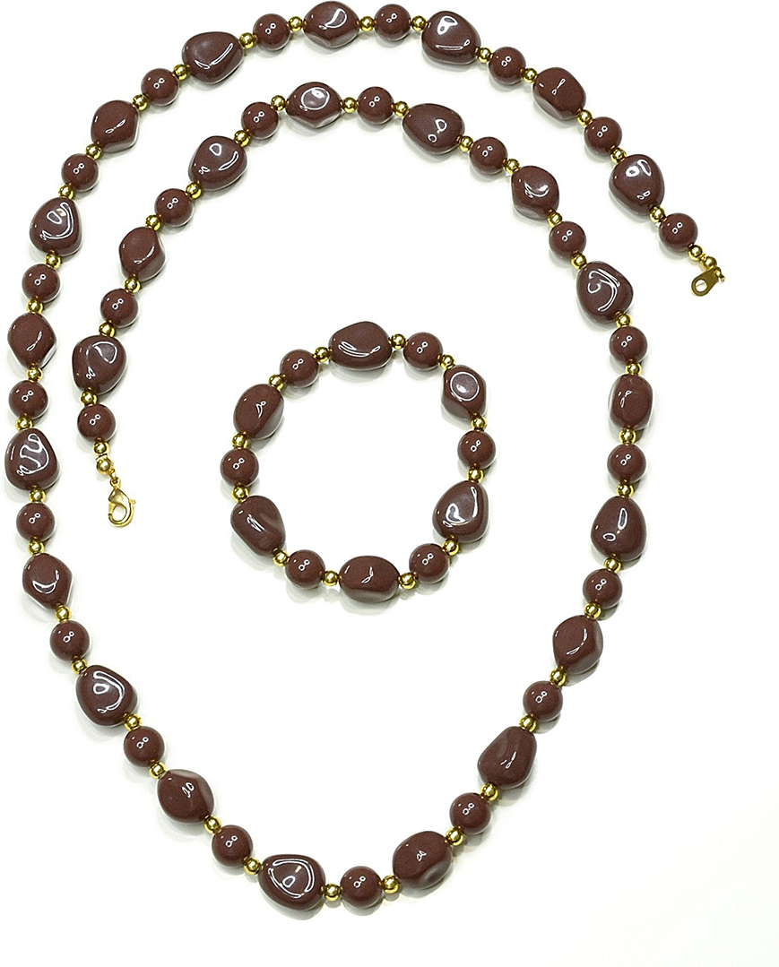 Комплект урашений женский Bohemia Style: бусы, браслет, цвет: коричневый. 55599Е