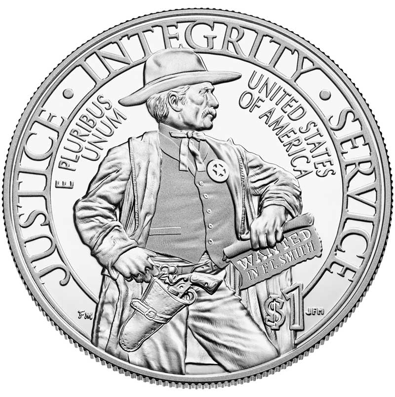 Монета номиналом 1 доллар 2015 США Служба маршалов, белый металл Proof