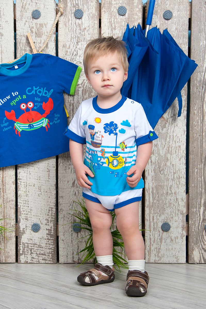 Боди детское Soni Kids Подводный мир, цвет: белый, голубой. Л7101013-80к. Размер 80