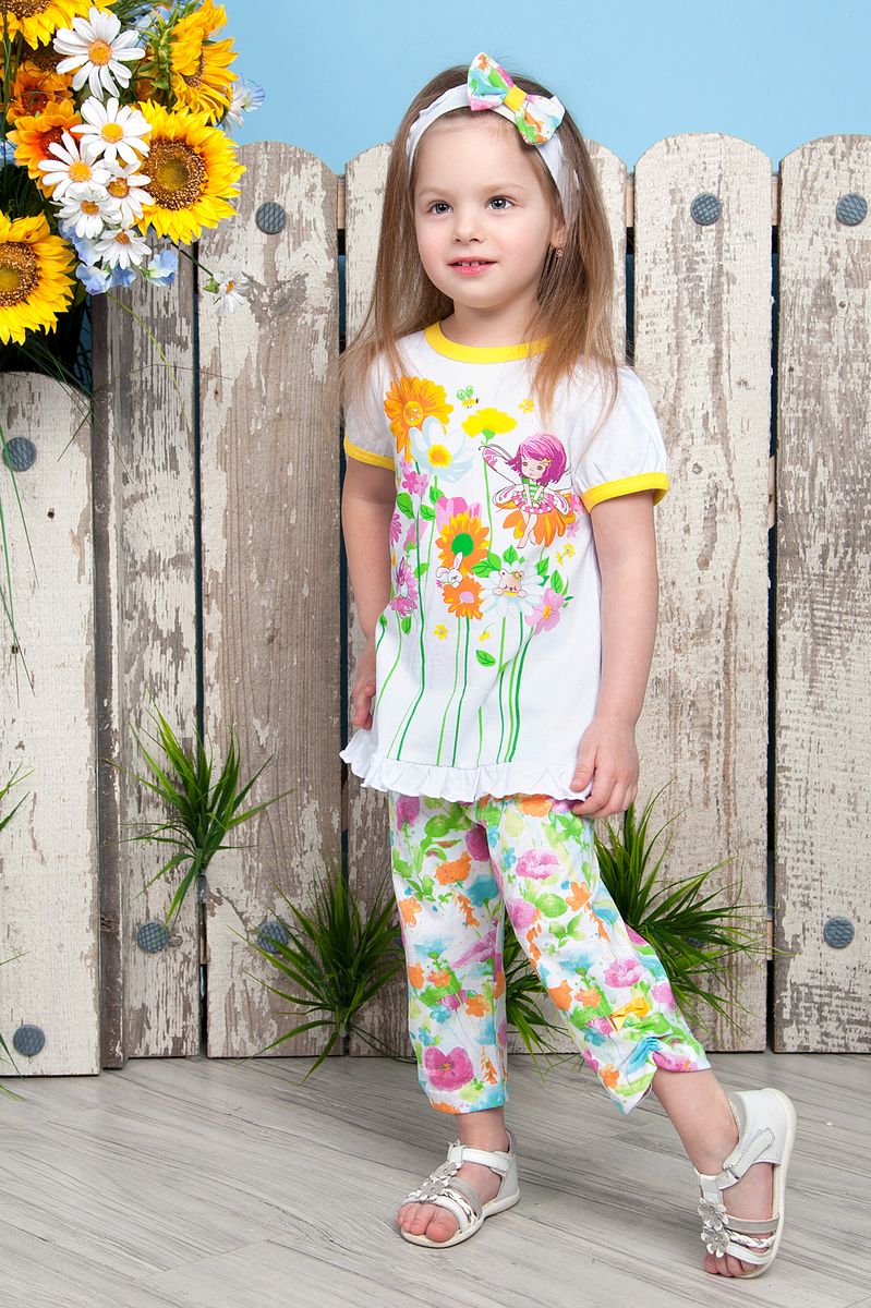 Комплект для девочки Soni Kids Феечка: футболка, бриджи, цвет: белый, желтый, зеленый. Л7121012-86к. Размер 86