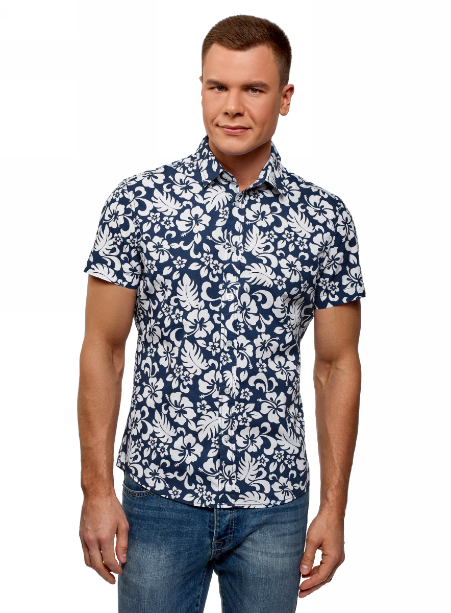 Рубашка мужская oodji Lab, цвет: темно-синий. 3L410116M/48244N/7901F. Размер XL (56)
