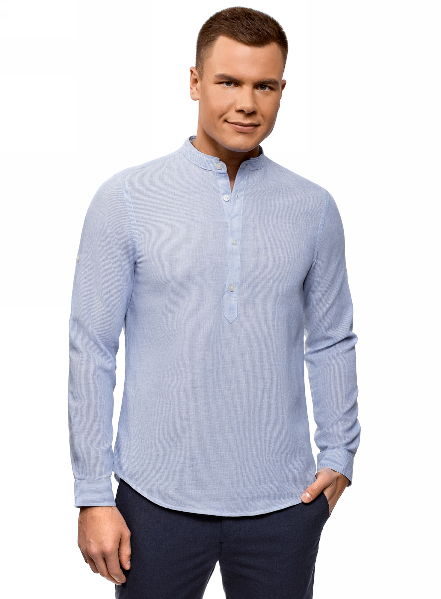 Рубашка мужская oodji Lab, цвет: голубой. 3L300000M/48317N/1070S. Размер XXL (58/60)