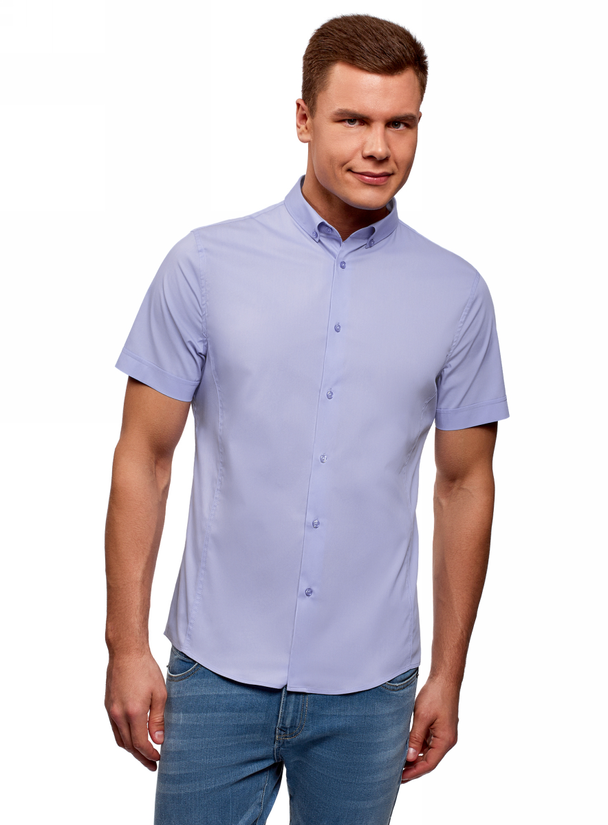 Рубашка мужская oodji Basic, цвет: голубой. 3B240000M/34146N/7001N. Размер 42 (52-182)