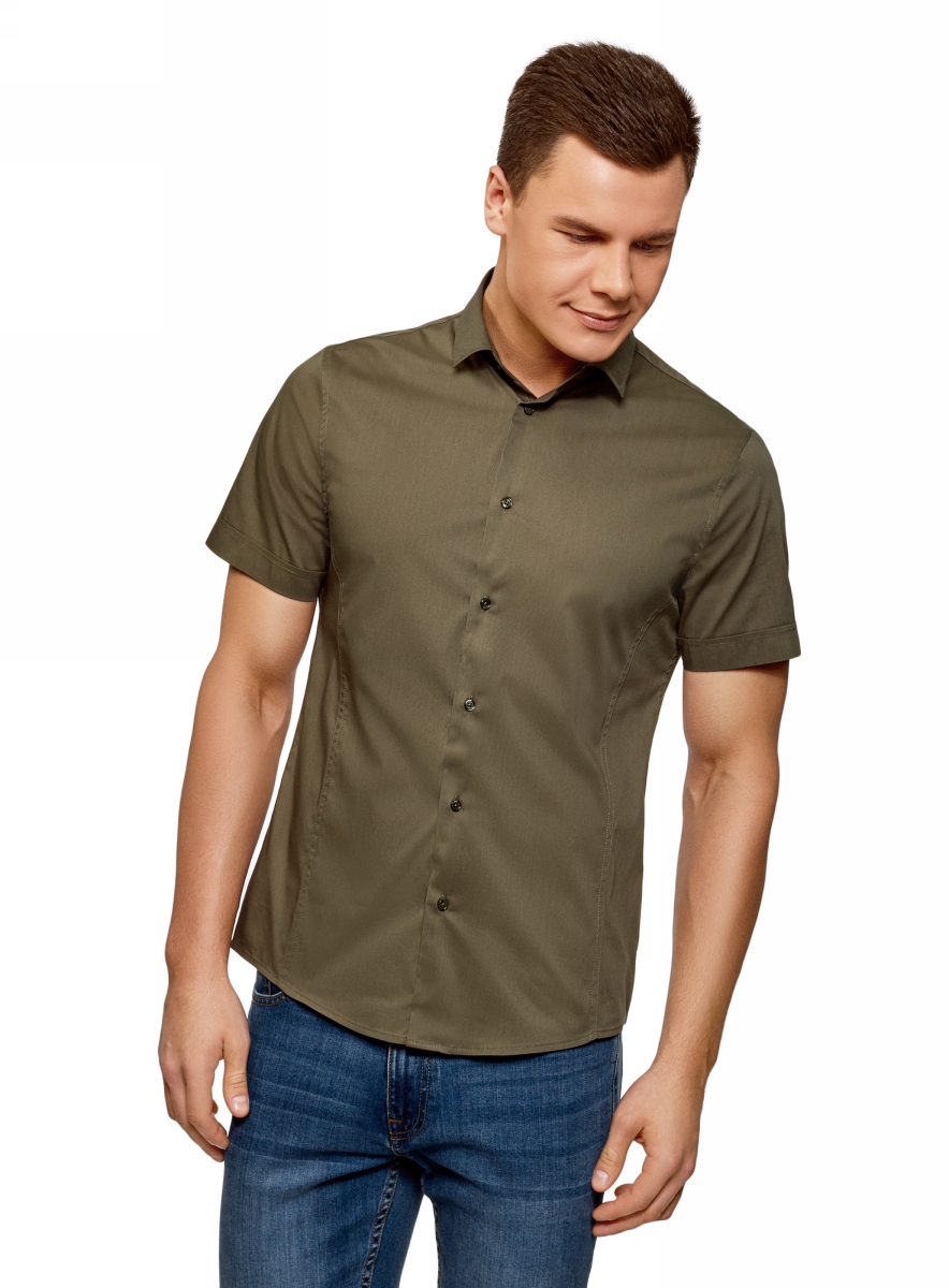 Рубашка мужская oodji Basic, цвет: хаки. 3B240000M/34146N/6600N. Размер 38 (44-182)