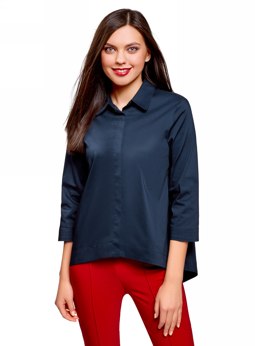 Рубашка женская oodji Ultra, цвет: темно-синий. 13K11002-1B/42785/7900N. Размер 36 (42-170)