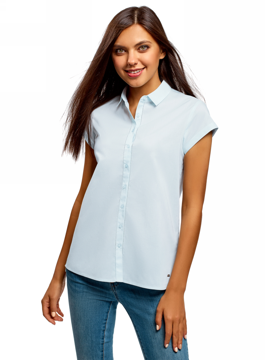 Рубашка женская oodji Ultra, цвет: голубой. 13K11001/46401/7002N. Размер 34 (40-170)