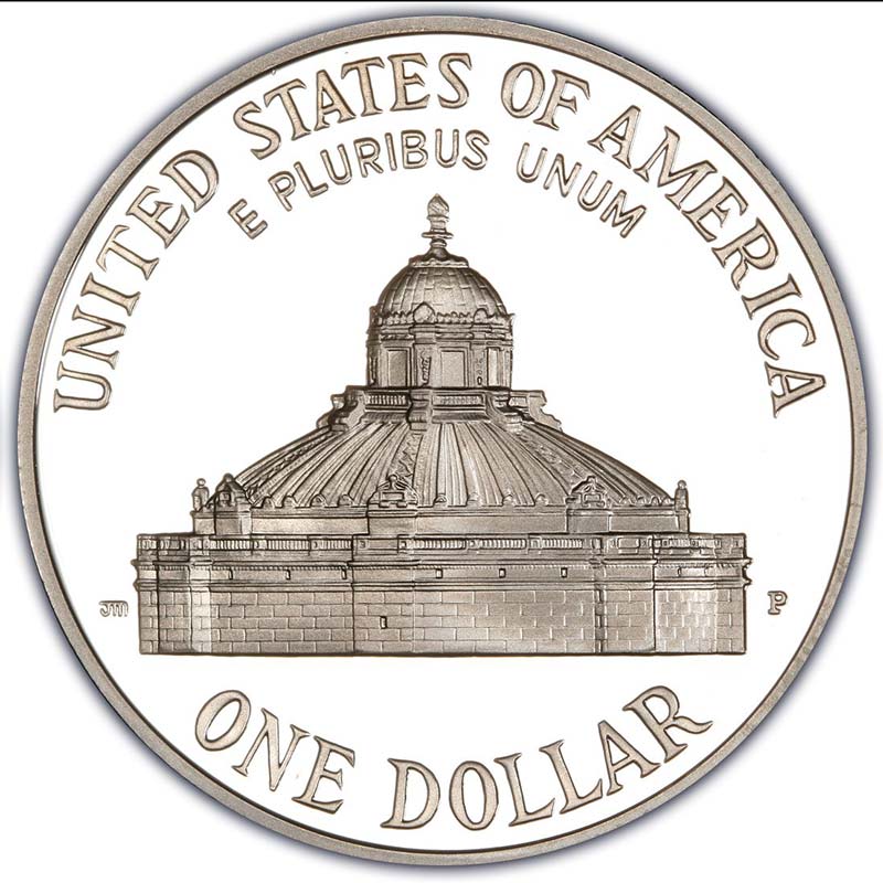 Монета номиналом 1 доллар 2000 США Двухсотлетие Библиотеки Конгресса, белый металл proof