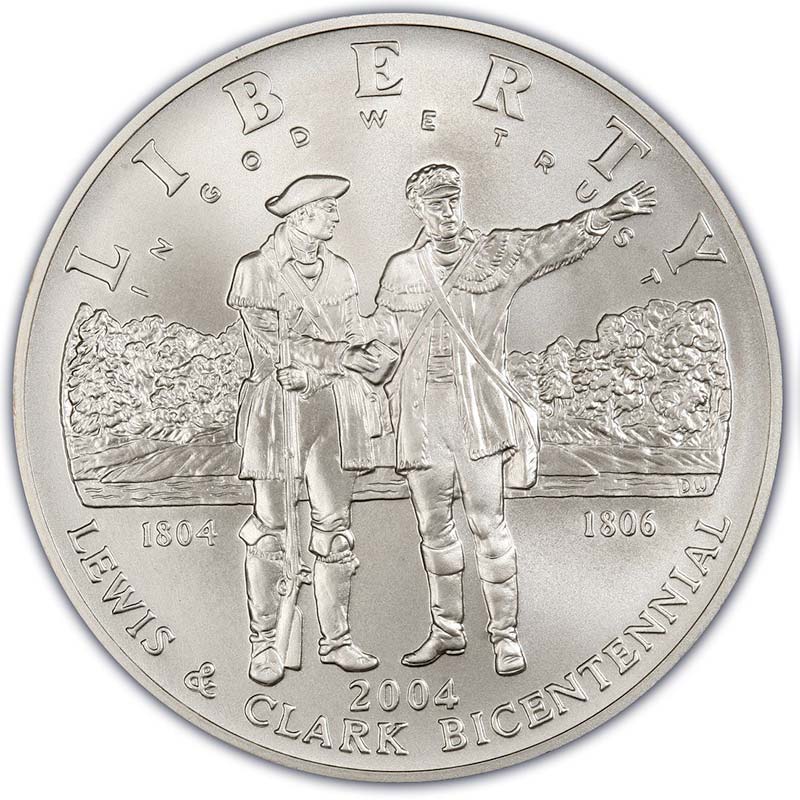 Монета номиналом 1 доллар 2004 Льюис и Кларк, белый металл UNC
