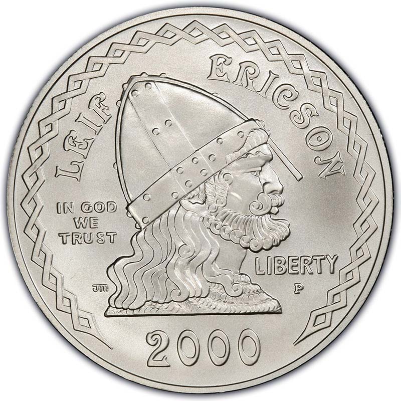 Монета номиналом 1 доллар 2000 США Лиф Эриксон, белый металл UNC