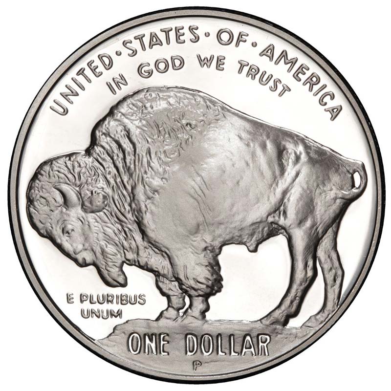 Монета номиналом 1 доллар 2001 Американский бизон, белый металл proof