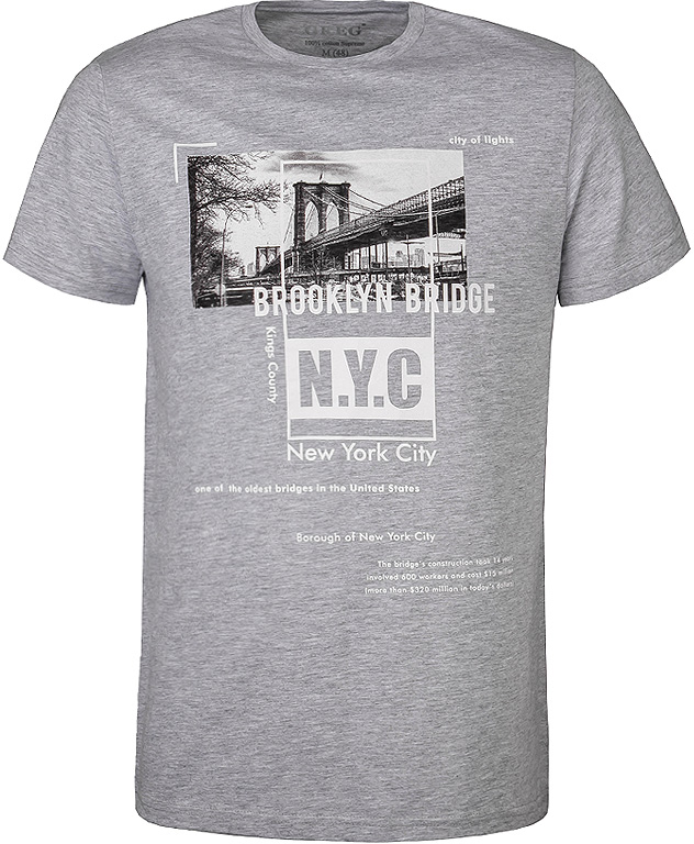 Футболка мужская Greg, цвет: серый. TS521-Brooklyn Bridge. Размер 50