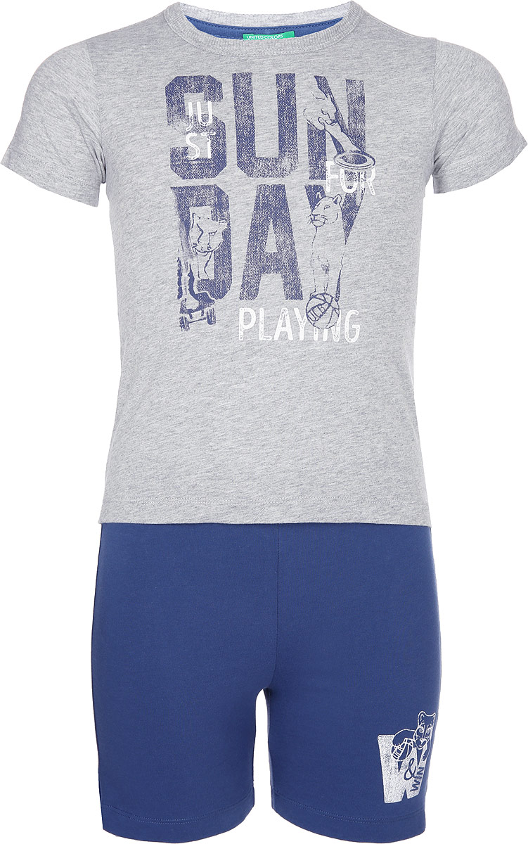 Комплект одежды для мальчика United Colors of Benetton: футболка, шорты, цвет: серый. 3096Z18XP_501. Размер 110