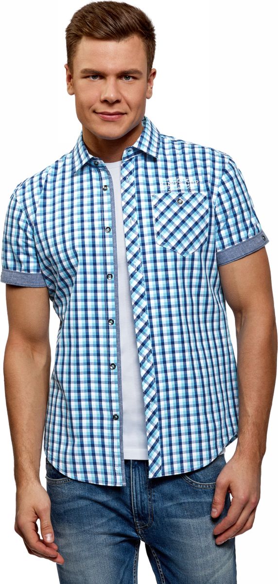 Рубашка мужская oodji, цвет: синий, синий. 3L410119M/34319N/7575C. Размер L (52/54-182)
