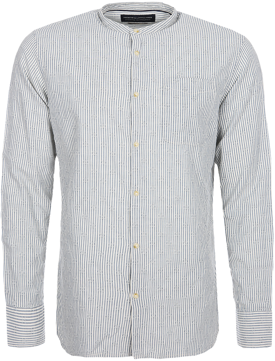 Рубашка мужская Jack & Jones, цвет: синий, белый. 12135106_Navy Blazer. Размер S (46)