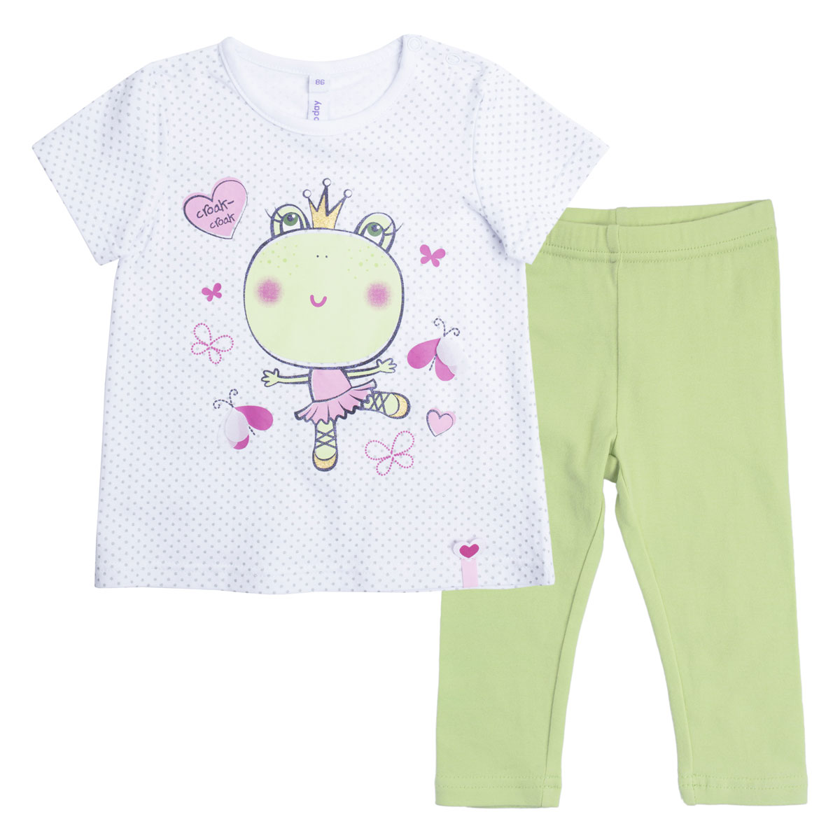 Комплект для девочки PlayToday: футболка, леггинсы, цвет: белый, светло-зеленый. 188068. Размер 80