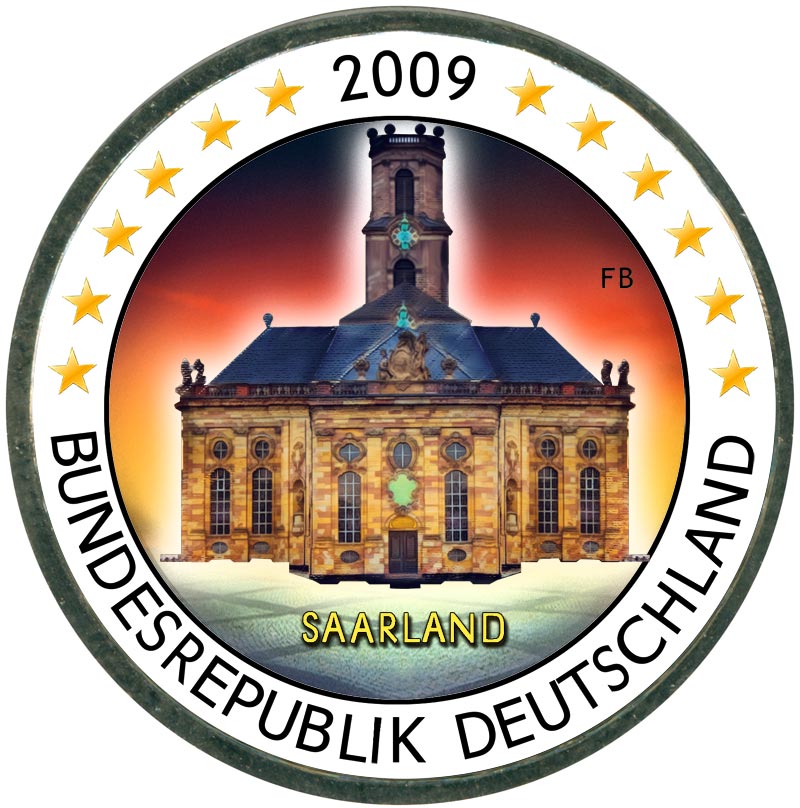 Монета номиналом 2 евро 2009 Германия, Саар (цветная)